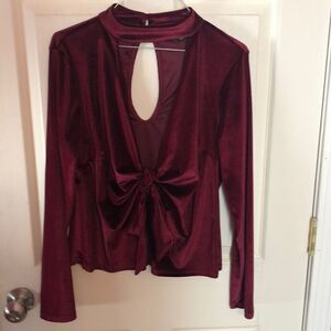 Bebe dk red/maroon velour tie front top sz M